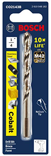 Image of BOSCH CO2143B 1-Piece 1 /4 in. x 4 in. Cobalt M42 Metal Drill Bit with Three-Flat Shank for Drilling Applications in Stainless Steel, Cast Iron, Titanium, Light-Gauge Metal, Aluminum