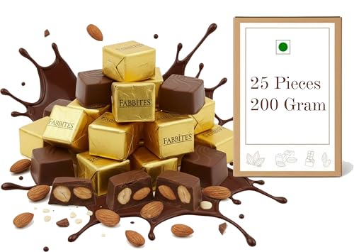 Image of Homemade Chocolate Gift Box-25 Almond Chocolates -200 gm Handmade Chocolate Gift Pack| Chocolate Distribution Box for Birthday in School in Bulk for Kids /Children (25 Pcs)