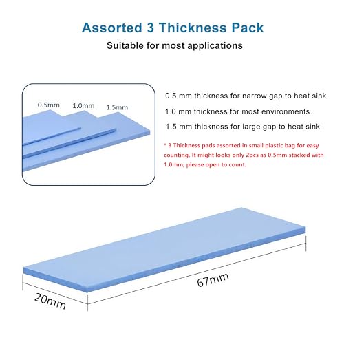 Image of 9 Pack Assorted Thickness 0.5 1.0 1.5 mm Thermal Conductive Silicone Pads with 6.0 W /mk Thermal Conductivity, Soft Safe Simple to Apply for SSD CPU GPU LED IC Chipset Cooling -Blue