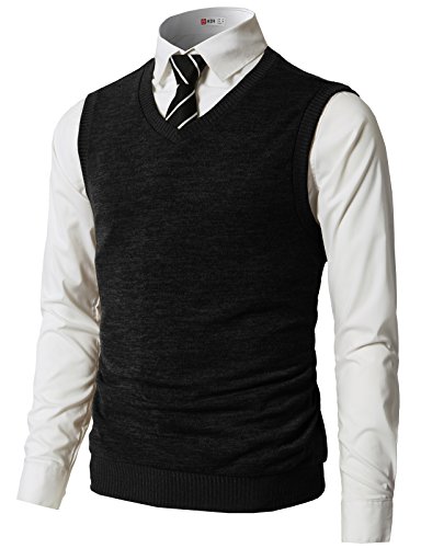 H2H Mens Slim Fit Casual V-Neck Knit Vest Black US M/Asia L (CMOV042)