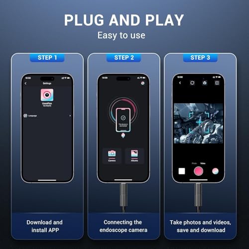 Image of 1920P HD Endoscopic Camera, Borescope with 8 Adjustable LED Lights, Inspection Camera with 5M Semi-Rigid Cable, IP67 Waterproof Endoscope for iPhone, iPad and Android Phones