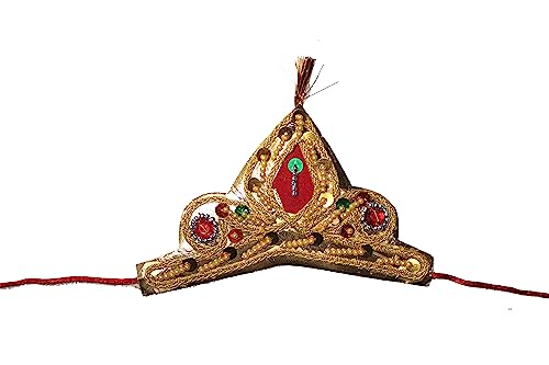 Image of Kaku Fancy Dresses Silk, Polyester Krishna Jewellery For Kids /Janmashtami /Bal Gopal Dress /Kanha Accessories /Bal Krishna Mukut /Krishna Sringar Jewellery (Set Of 6)