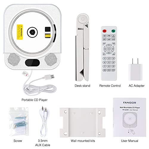 Fangor Portable Cd Player With Bluetooth, Wall Mounted Cd Player Home Audio Boombox Music Player With Remote Control Fm Radio, Built-In Hifi Speakers, Jack Aux Input, Support Cd/Usb/Tf #TOP7