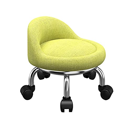 Sillas pequeñas enrollables con ruedas de 23 cm, reposapiés, respaldo tapizado, marco de acero, ideal para trapear, pedicura, cambiar zapatos, banco bajo