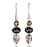 925 Sterling Silver Earrings for Womens & Girls, Drop & Dangle Earrings, Rutile & Smoky Quartz, Citrine Earrings Sterling Silver for Womens & Girls, Gift for Womens, Bridesmaid Gift, Handmade Jewelry