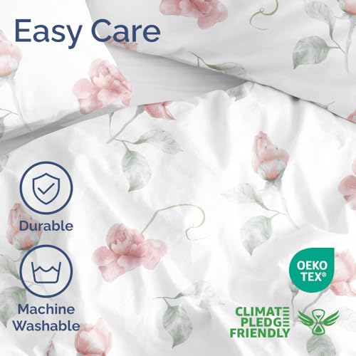 Image of Duvet Cover Full Size - Soft Floral Duvet Cover Set - 3 Piece - Rosebud | Soft Floral Duvet Cover 80 x 90 with 2 Pillow Shams, Comfy Floral Bedding Set, Hotel Luxury with Zipper Closures & Ties