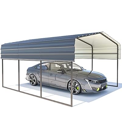 DNYKER 10'x15' Heavy Duty Metal Carport, Garage Car Shelter Shade with Galvanized Steel Roof, Sturdy Metal Garage for Car, Boats and Truck