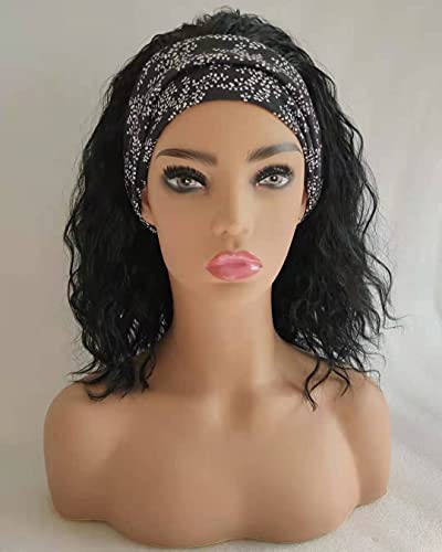 MEATON Synthetic Wig Water Wave Headband Wig Shoulder Length loose wave wig Wig Glueless Easy to Wear 16 inchs, Black
