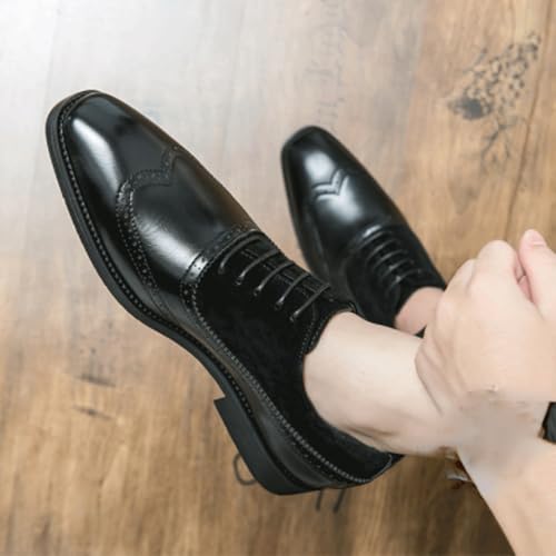 Classic Lace-up Formal Tuxedo Shoes Oxford Dress Shoes for Men Lace Up Apron Toe Patchwork Canvas Shoes Anti-Slip Rubber Sole Block Heel3