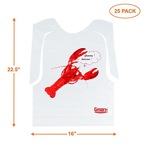 Gmark 25 Pack Disposable Plastic Lobster Bibs Crawfish Crab Feasts - Keep Clothing Clean - Great for restaurants, lobster, seafood or crawfish party GM1066
