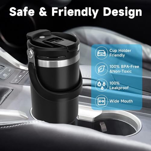 Image of CORPORATE PORIUM 900 ML Tumbler with Handle and Straw Lid Double Insulated Cup, vacuume Insulated Stainless Steel Tumblers for Hot & Cold Drink 100% Leakproof for Gym,Travel (Black)
