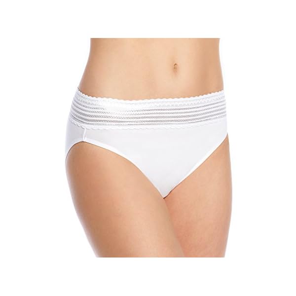 Warners-No-Pinching-No-Problem-Cotton-Lace-Hi-Cut-Panty Warner's Women's No Pinching No Problems Dig-Free Comfort Waist with Lace Cotton Hi-Cut RT2091P, White, Medium