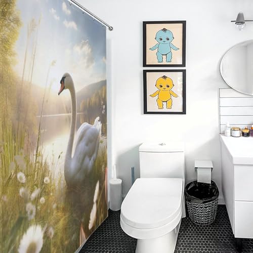 Rideau de douche cygne polyester imperméable lavable 122x183 cm salle d'eau - 3