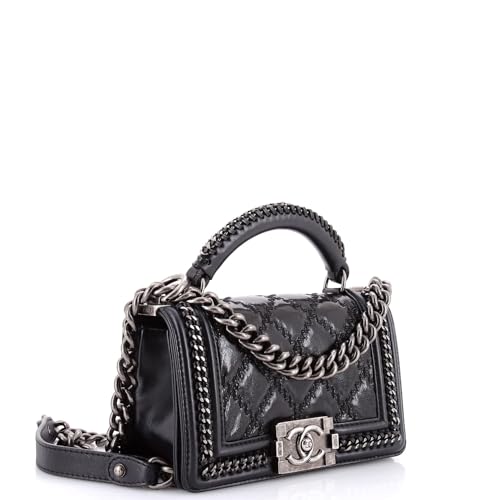 Pre-Loved Chain Handle Boy Flap Bag Quilted Glazed Calfskin Small, Black3