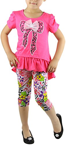 Image of ToBeInStyle Girl's 2 Piece Outfit Top & Leggings Set Casual Graphic Shirt Capri Pants