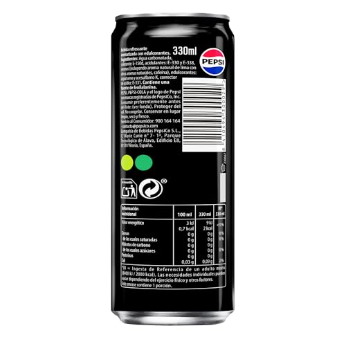 Miniatura 3 de Pepsi zero Lima Refresco de cola con cero azúcar y cero calorías, pack de 24 latas de 330 ml, 7.92 litros en total