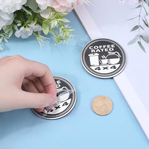Image of GORGECRAFT 2Pcs Coffee Rated Badge Round Car Stickers Self Adhesive Metal Car Badge Emblem 4 x 4 Car Decals Stickers Car Decorative Emblem Compatible with Vehicles Trucks SUV RV
