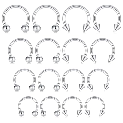 Mayhoop 16G Horseshoe Septum Rings - Women Men 316L Surgical Stainless Steel Nose Septum Jewelry Hoop Earring Eyebrow Tragus Lip Piercing Ring Balls & Spikes 6mm 8mm 10mm 12mm