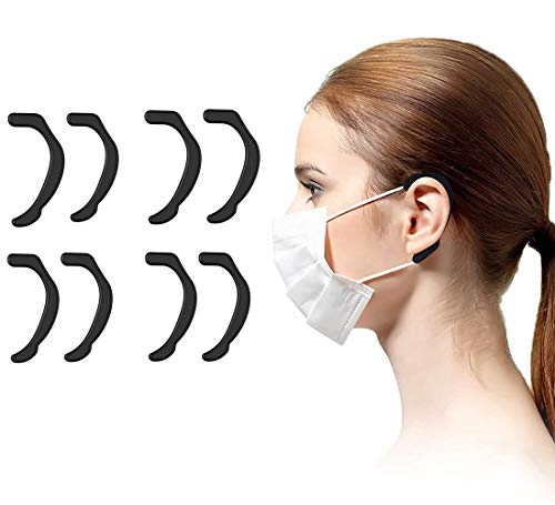 (4 Pairs) Black Mask Ear Protecting,Ear Protectors for Masks.mask Ear Protector.Ear Savers for Masks.Silicone Mask Ear Protectors Soft Reusableâ€¦