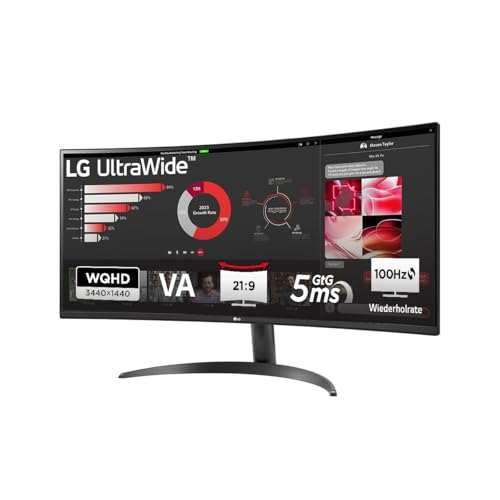 LG Electronics 34WR50QK-B.AEU UltraWide 1800R Curved QHD Monitor 34', 3440 x 1440, 21:9, 5ms GtG, 100 Hz, HDR10, 99% sRGB, PBP-Modus, OnScreen Control, AMD FreeSync - Schwarz
