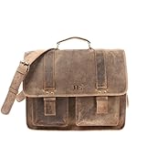  LECONI große Aktentasche Retro Look Collegetasche Unisex DIN A4 Arbeitstasche Damen & Herren Lehrertasche echtes Büffel-Leder Bürotasche Schultasche 39x30x12cm braun LE3030-vin