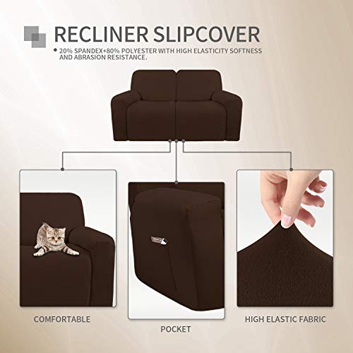 Image of Easy-Going 6 Pieces Microfiber Stretch Sectional Recliner Sofa Slipcover Soft Fitted Fleece 2 Seats Couch Cover Washable Furniture Protector with Elasticity for Kids Pet(Recliner Loveseat,Coffee)