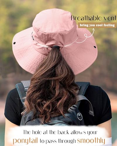 Image of FURTALK Sun Hats for Women Ponytail Wide Brim Summer Packable Cowboy Hat | 100% Nylon, Convertible Cowboy Style, Foldable & Packable, Adjustable Drawstring, Ideal for Hiking, Gardening, Beach Boating