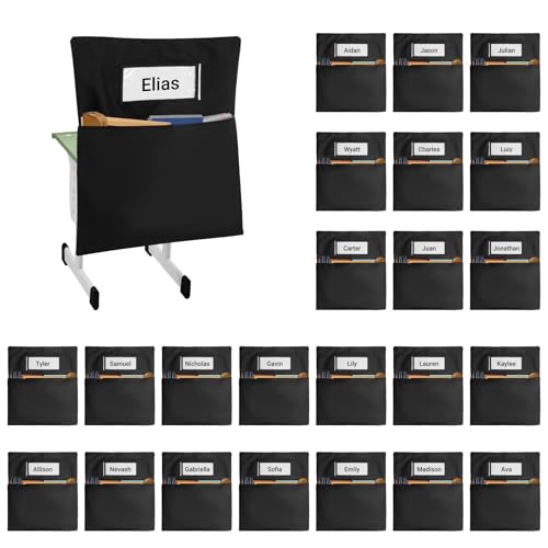 Toriexon Chair Pockets for Classroom 24 Pack, 20 x 18 Inch Chair Back Buddy Pocket k-2 with Name Slots and Tags, 600D Oxford Cloth Chair Pockets for Kindergarten, School, Home, Office