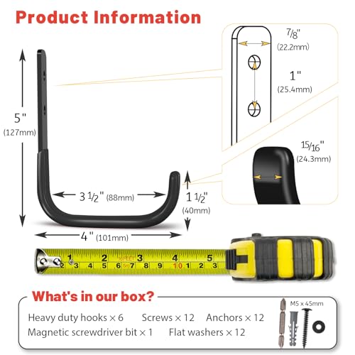 Sunvfafa XBY-6 Garage Hooks 4 Inch, 6 Pack Garage Heavy Duty Wall Hooks For Hanging, Ladder Hangers For Garage Wall Mount, Steel J Utility Hooks thumb #5