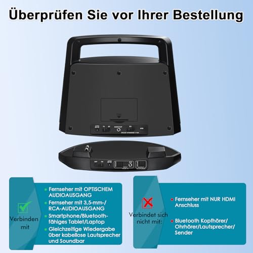 SIMOLIO Lautsprecher für Fernseher, TV Hörverstärker für Senioren Kabellos, Bluetooth Sprachverstärker für Hörgeschädigte, Tragbare Soundbar, Einfache Bedienung, Ersatz für Kopfhörer, TV Besser Hören – Bild 8