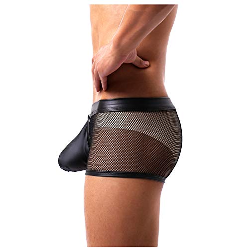 Arjen Kroos Men's Sexy Mesh Boxer Briefs Underwear Funny Buckled Pouch Trunks,Black-Ak2042,Medium #TOP3