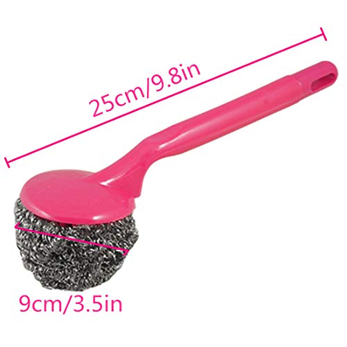 12Pcs Stainless Steel Scourer Scrub Pad With Plastic Handle Cleaning Brush Metal Scouring Pad Removes Grease, Oil And Dirt Stains From Pots, Dishes And Bakeware For Household Kitchen Restaurants #TOP1