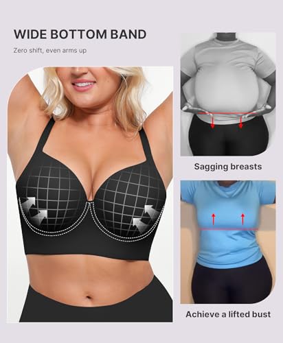 Image of SHAPELLX Back Smoothing Push Up Underwire Bra, Molded Cup Support Bra