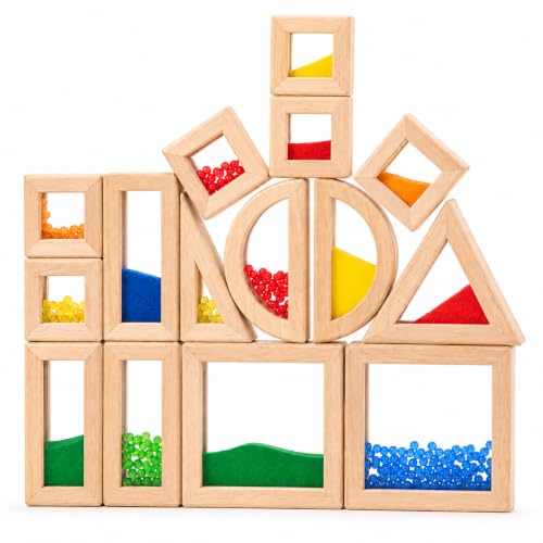 Image of 15-Piece Rainbow Sensory Wooden Building Blocks, Stacking Toys for Toddlers