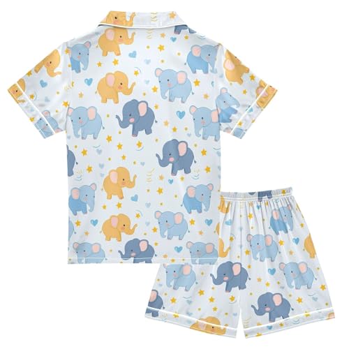 Cartoon Elephant Love Stars Pajamas Set Summer Button Down Sleepwear Pjs Sets Comfy Loungewear2