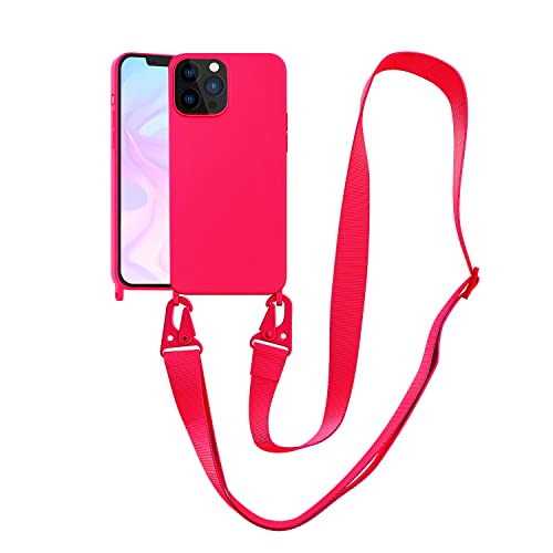 Image of Compatible with iPhone 14 Pro Max Case with Lanyard Crossbody iPhone Case with Strap Adjustable Shockproof Drop Protection Silicone Phone Cover for iPhone 14 Pro Max 6.7'' Neon Pink
