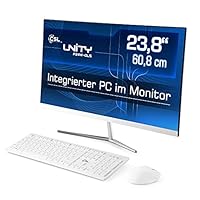 Lautloser All-in-One PC (24 Zoll) - CSL Unity F24W-GLS / 1000GB M.2 SSD / 16GB DDR4-RAM / Win11 Home - Silent-PC AIO mit Intel Celeron N4120 CPU 4X 2600MHz, AC WLAN, USB 3.1, Win 11, weiß