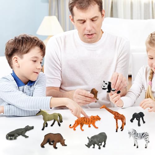 12 Stück Safari Tiere Figuren Set, Realistische Dschungel Wildtiere Figuren aus Kunststoff, Mini Tierfiguren Spielzeug für Kinder, Jungen & Mädchen, Lernspielzeug, Tortenaufsatz, Geschenkidee