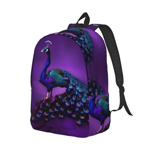 Mochilas de viaje ergonómicas con estampado de pavo real morado impermeable 2