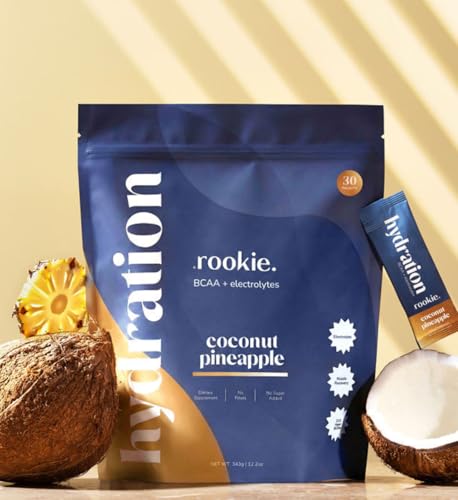 Image of Rookie Wellness Hydration BCAA - Electrolyte and Vegan BCAA Powder with 5g of Branched Chain Amino Acids for Muscle Recovery, Electrolytes & No Sugar Added (30 Servings, Coconut Pineapple)