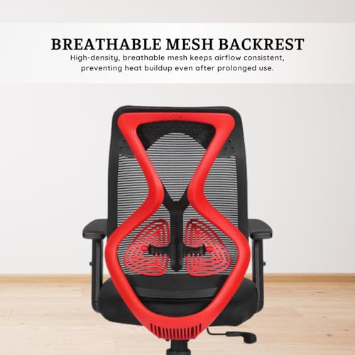 Image of activa Hector Ergonomic Office Chair | Mesh Computer Chair with 2D Armrest | Adjustable Headrest & Lumbar Support | Executive Revolving Desk Chair for Workspace /Computer Desk (Red Black,Mid Back)