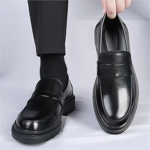 Men's Genuine Leather Black Dress Shoes Soft Sole Business Formal Footwear Elevator Wedding Groom Casual High End Shoes3
