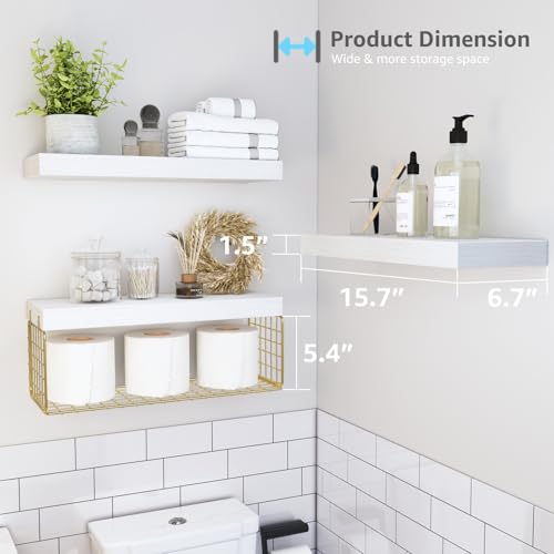 image for QEEIG Bathroom Shelves Over Toilet - Wall Mounted Floating Shelves Toi