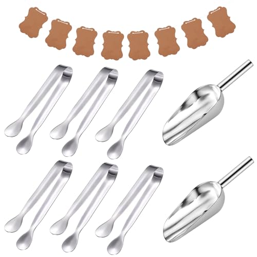 Candy Bar Accesorios, Candy Bar Deko Set, Incluye 6 Pinzas de Azúcar, 2 Palas y 1 Guirnalda Decorativa de Candy Bar, Pinzas para cubitos de hielo para bodas y fiestas