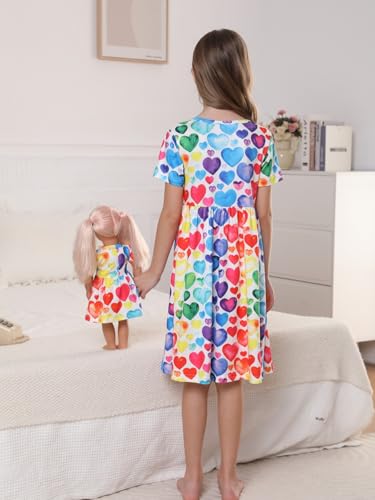 Bow Dream Girl Dress and Matching American Girl Doll Clothes for Girls Heart Shaped Print Size 1102