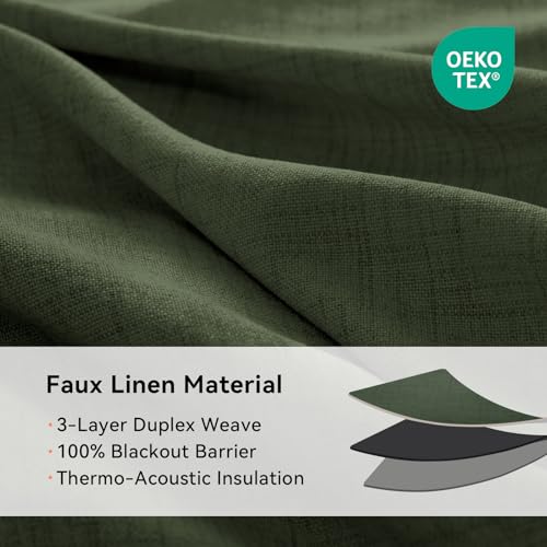 Image of Linen Textured Total Blackout Curtains 90 Inches Long, Loden | 100% Blackout Shield Grommet Blackout Curtains for Bedroom, Thermal Insulated Drapes for Living Room, 50 inchW x 90 inchL, 2 Panels