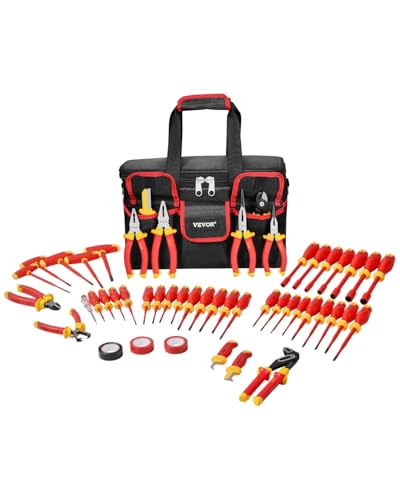 VEVOR isoliertes Schraubendreher Set, 50 tlg. professionelles elektrisches 1000 V Elektrikerwerkzeug mit magnetischen Spitzen, T-Griff-Sechskantschlüssel, Schraubendreher, einpoliger Spannungsprüfer