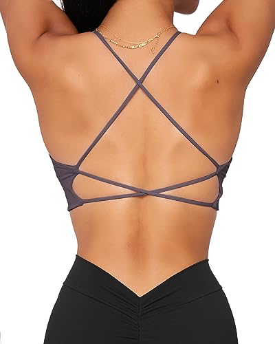 Image of Danysu Backless Sports Bra Soft Workout Tops with Removable Padded Yoga Training Bras Strappy Going Out Top