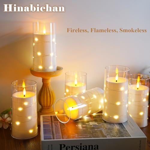 Image of Flickering Flameless Candles with Remote Timer, 6pcs LED Battery Operated Candles with Embedded String Lights White, D3 H6