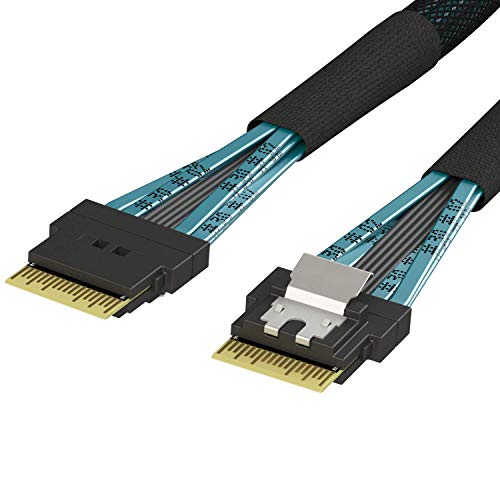 LINKUP Slim SAS SFF-8654 4i Straight to SFF-8654 4i Straight 24Gbps High Speed SAS4.0/PCIE4.0 Cable for 85ohm PCIe Application (NVMe SSD Slimline) 32AWG Sleeved Jacket -150cm